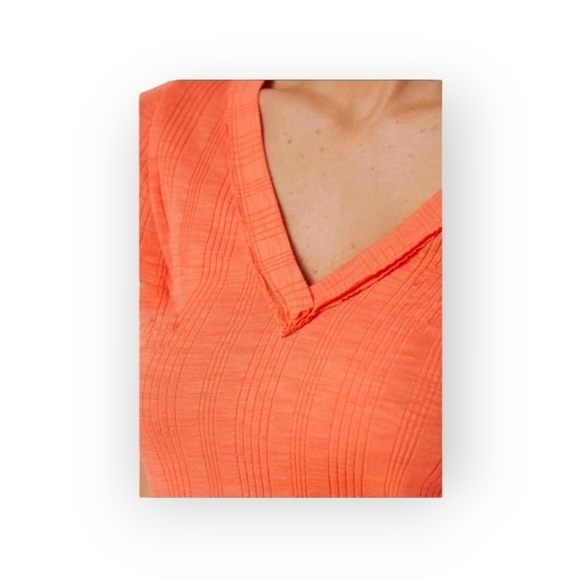 Anthropologie Pilcro s/s tangerine ribbed v-neck modal cotton tee size S EUC - Picture 3 of 11